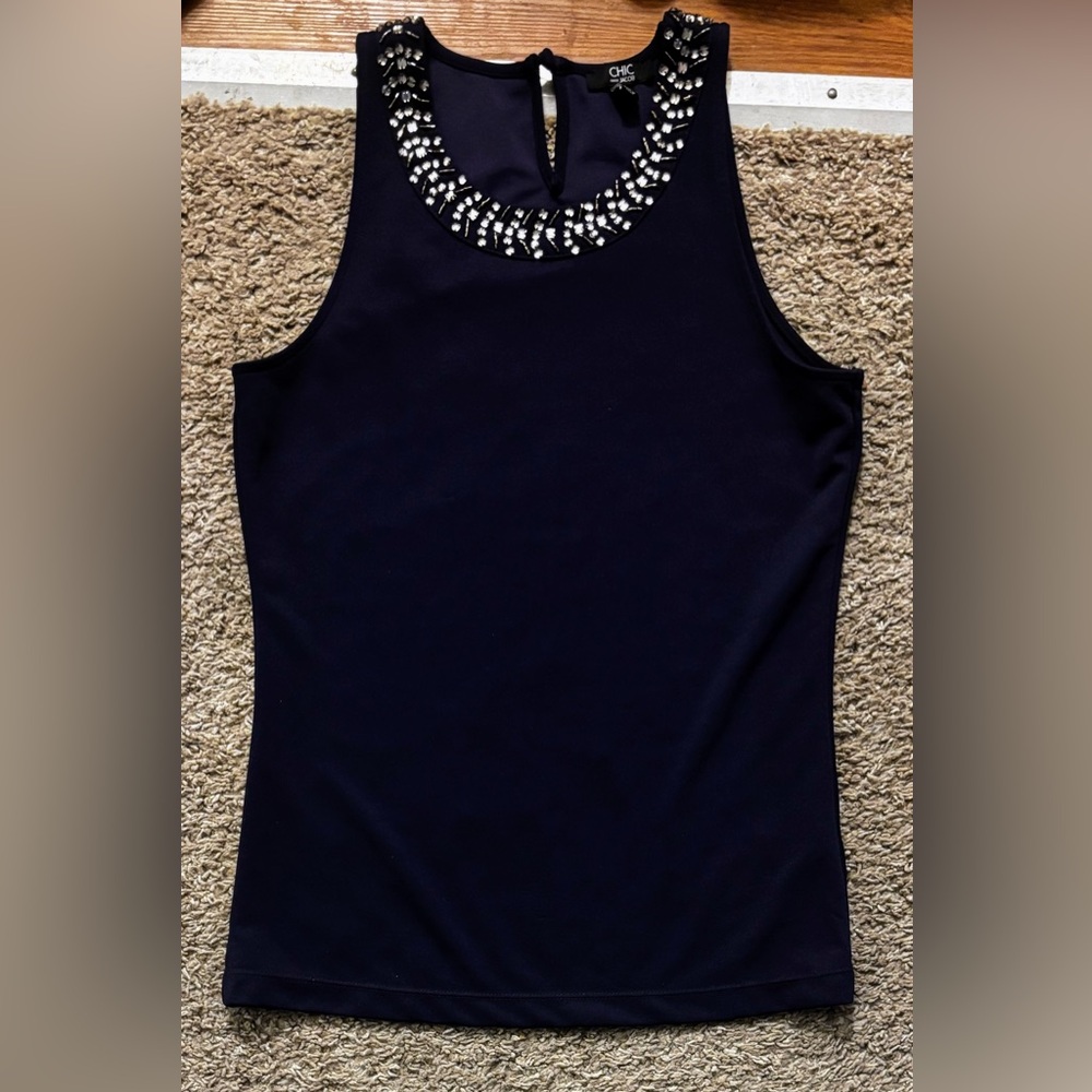 Chic by Jacob Purple sleeveless blouse Woman Sm Top with Embellished Neckline